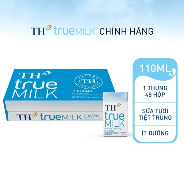 Thùng 48 hộp sữa tươi tiệt trùng TH true MILK ít đường 110 ml