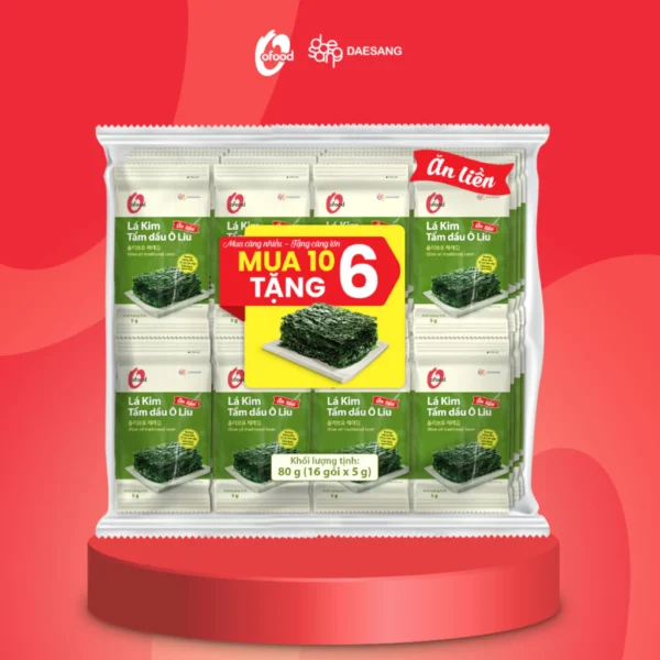 [Mua 10 tặng 6] Lốc 16 gói lá kim tẩm dầu oliu 5g O'food